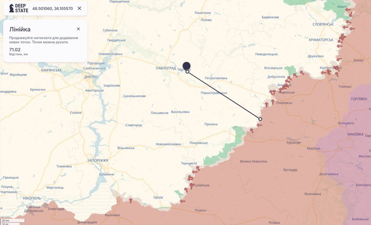 карта з районом загибелі поліцейських під Павлоградом 4 вересня