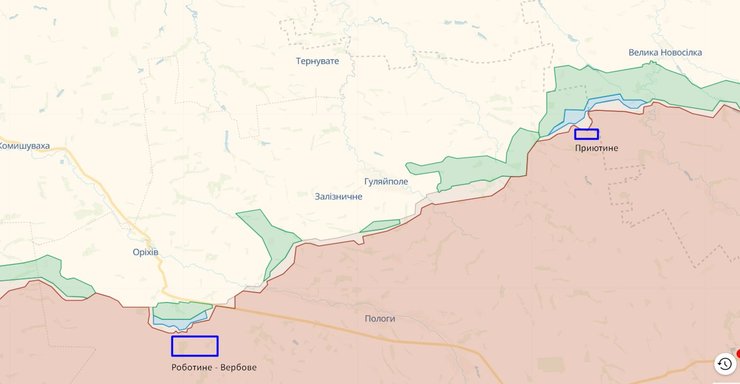 Линия фронта на Запорожье