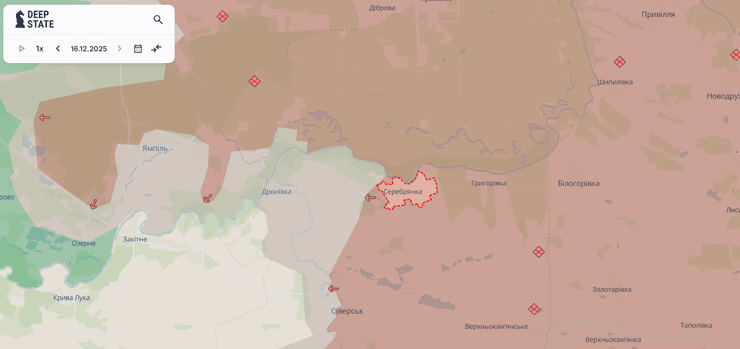 Окупована Серебрянка на мапі DeepState