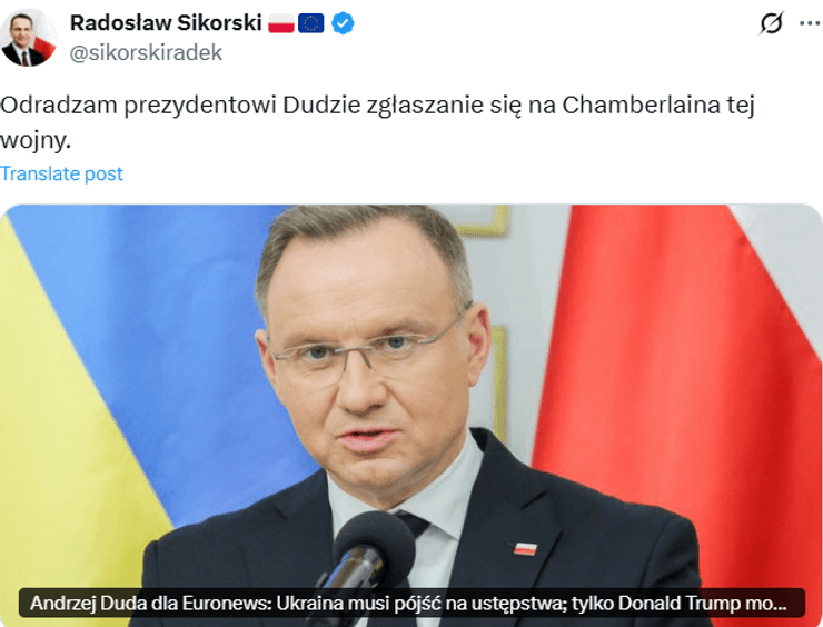 Пост Радослава Сікорського щодо інтерв'ю Анджея Дуди