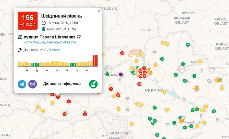 19 января зафиксировали загрязнение воздуха во Львовской области