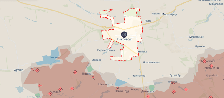 Просування ЗС РФ на Покровському напрямку - карта Покровськ на мапі бойових дій