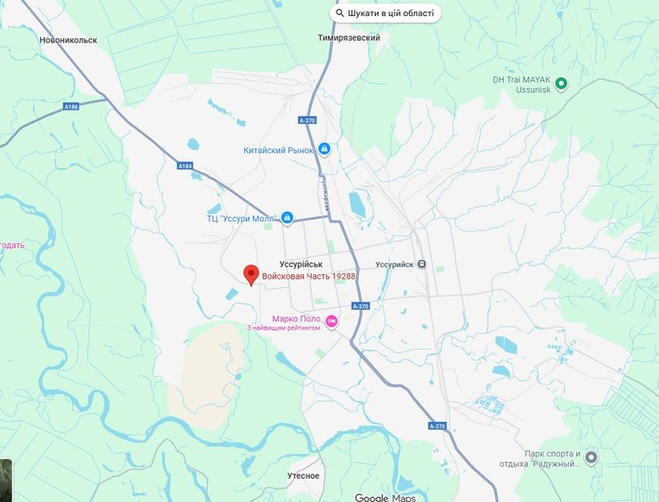 Карта з місцезнаходженням в/ч 192288 ЗС РФ в Уссурійську