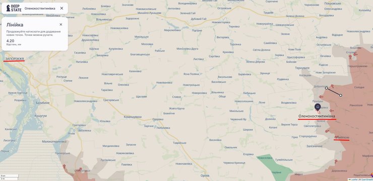 Карта линии фронта под Гуляйполем и Запорожьем по состоянию на 2 февраля, DeepState