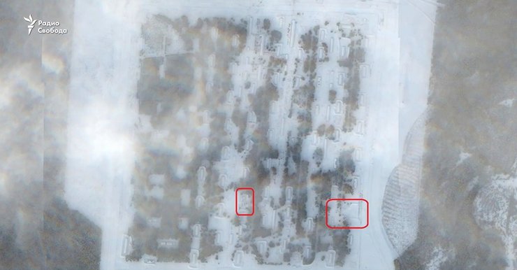 Супутникове фото точок влучання по 100 арсеналу ГРАУ 6 січня