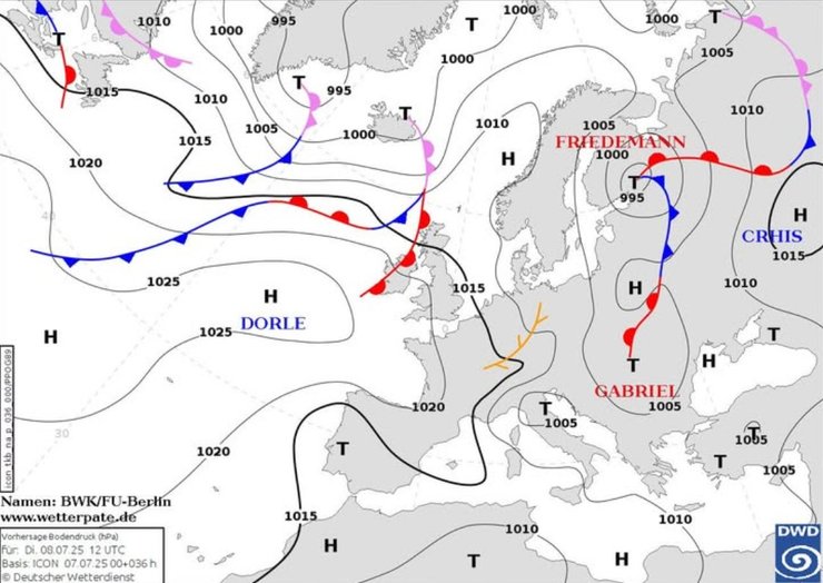 Синоптическая карта погоды показала циклон, который 7-8 июля принесет осадки на запад Украины