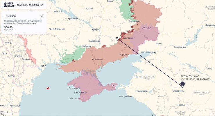 Атака дронів на РФ, Ставропольський край, об'єкт Звєзда, відстань