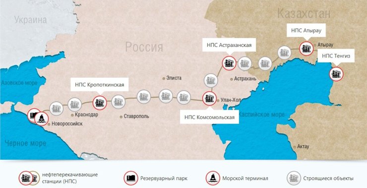 Удари по РФ, трубопровід КТК, карта