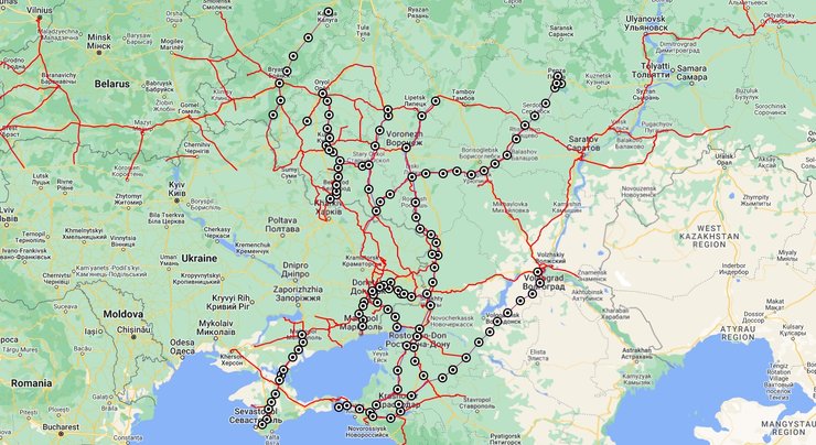 Карта, подстанции российской железной дороги