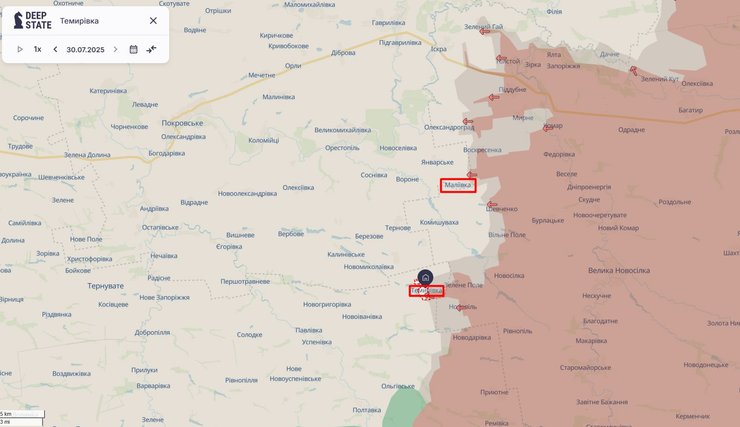 DeepState показало ситуацию в Темировке и Малиевке