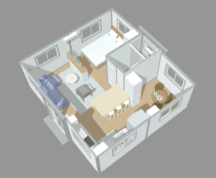 У супермаркеті продається будинок, крихітний будинок, невелике житло, конструкція будинку, порожній будинок всередині, продаж будинку,