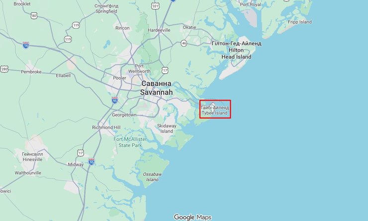 Карта з островом Тайбі, поруч з яким Mark 15 упав 5 лютого 1958 року