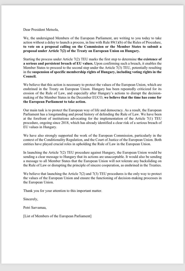 Петрі Сарвамаа, Фінляндія, Віктор Орбан, Угорщина, документ