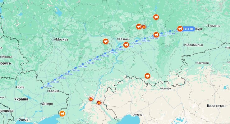 Карта возможного движения ракет Фламинго в РФ 27 февраля