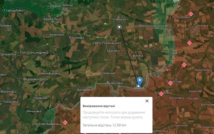 Веселое, Северск, Бахмут, карта