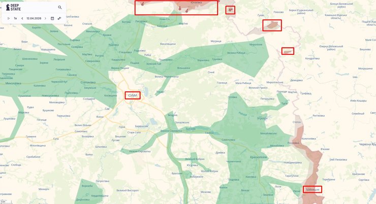 карта фронту в Сумській області 13 квітня, DeepState