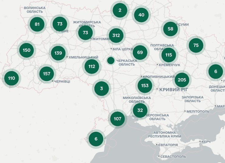 карта с больницами, в которых можно потратить 2000 грн по программе Скрининг 40+
