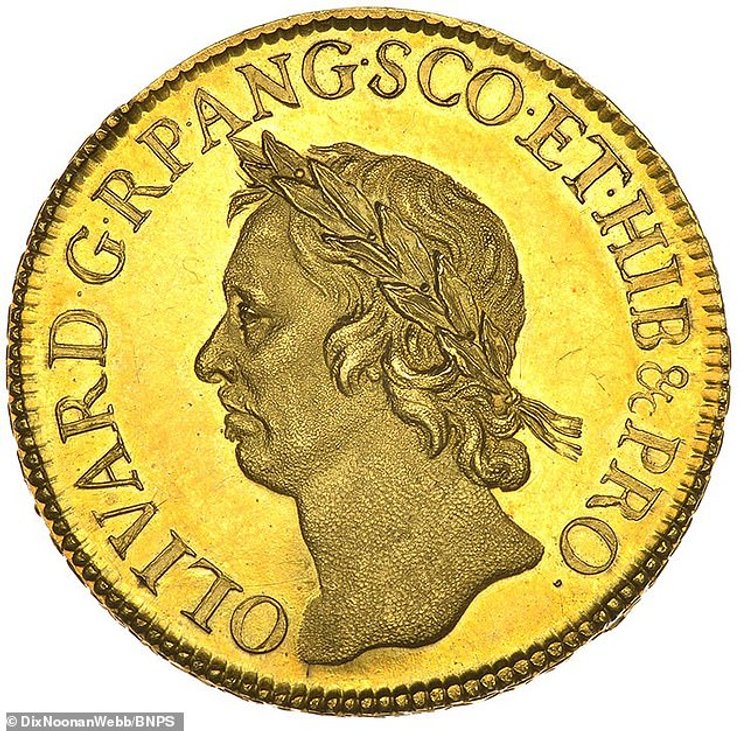 шиллинг, золотая монета, оливер кромвель, аукцион