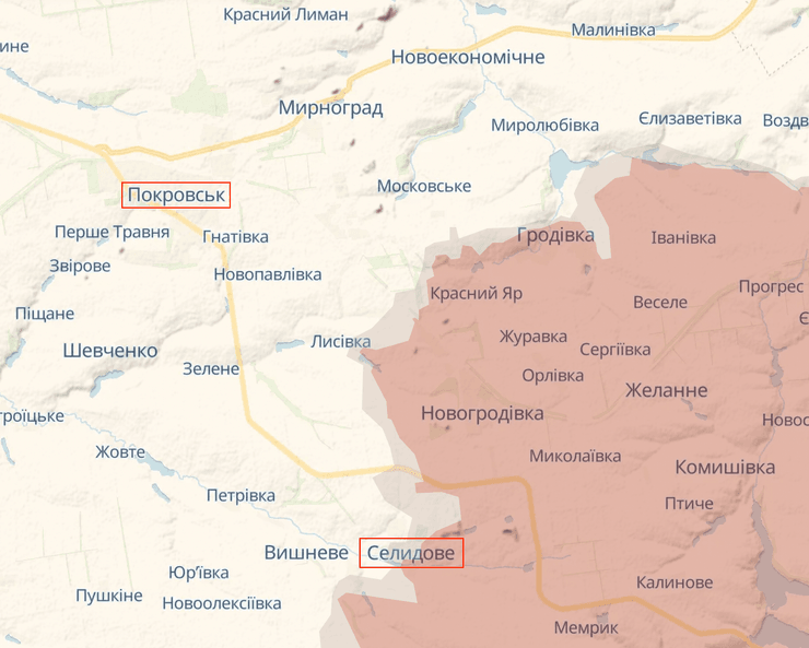 Покровск, Селидово, Покровское направление, Донецкая область, карта боевых действий