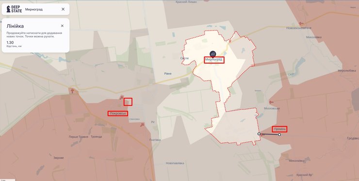 Карта боев на линии Покровск, Мирноград, Луч, 26 ноября