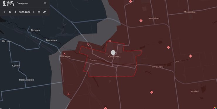 Карта боїв в районі Селидового