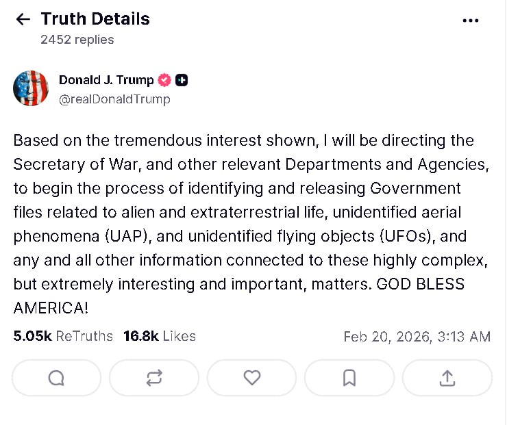 Публикация Дональда Трампа в социальной сети Truth Social