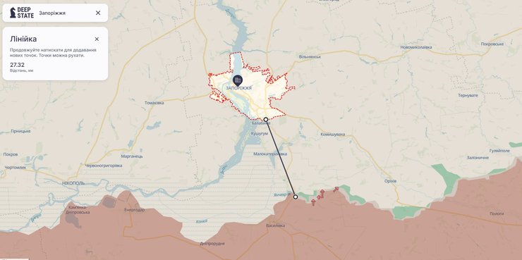 Удар FPV-дрона, Запорожье, 14 апреля, карта