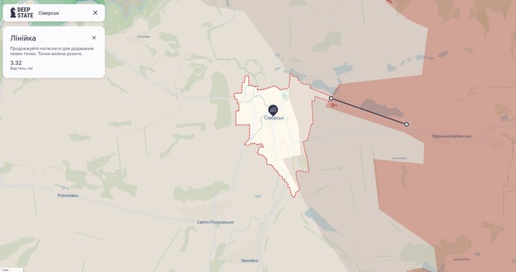 Карта боїв у Сіверську станом на 23-24 листопада, DeepState