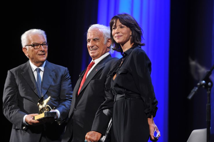 Жан-Поль Бельмондо и Софи Марсо на Венецианском фестивале, софи марсо, жан поль бельмондо