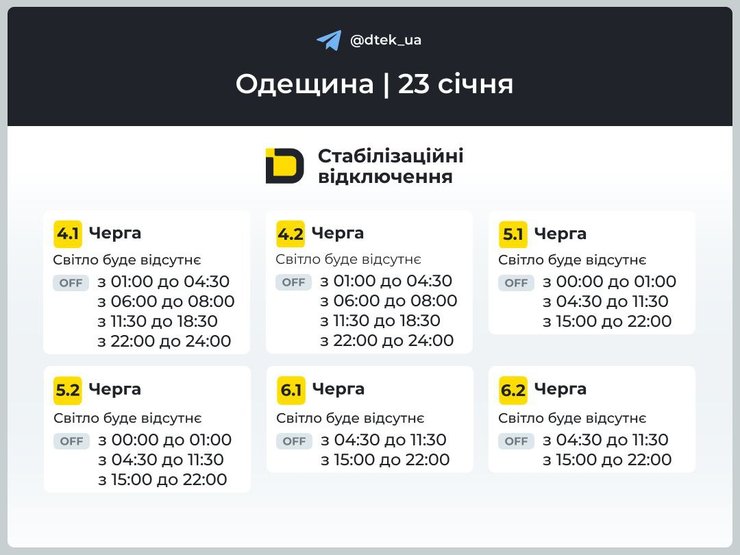 одещина графіки відключень 23 січня