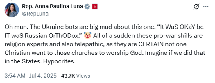 Анна Паулина Луна прокомментировала запрет РПЦ в Украине