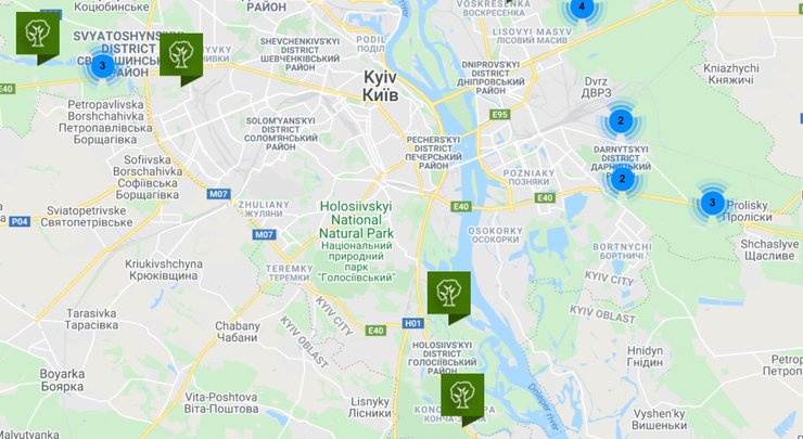 зони відпочинку, зони для пікніків, інтерактивна карта, Київзеленбуд