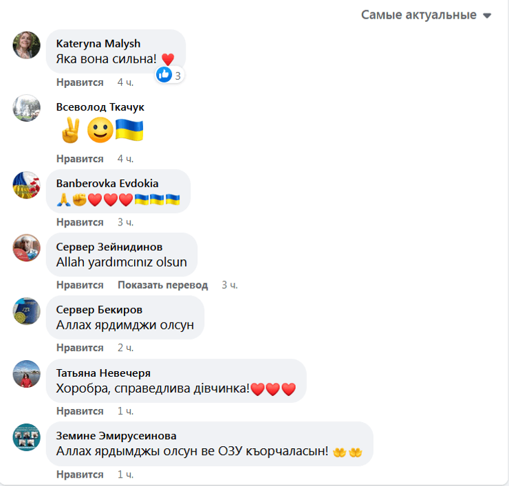 скриншот комментариев к письму Ление Умеровой