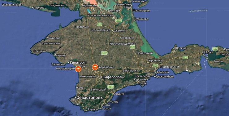 карта з ударами по базі Саки та Гвардійське, СБУ 3 липня