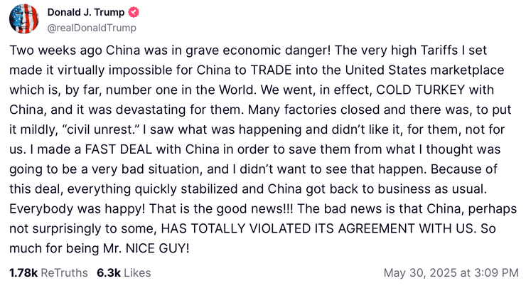 Дональд Трамп заявил что Китай нарушил соглашение о прекращении экономической войны