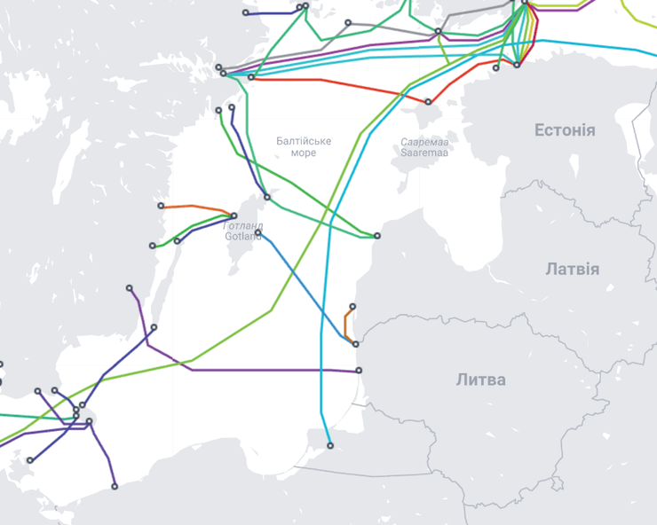 підводні кабелі, Литва, Швеція, кабелі зв'язку, карта