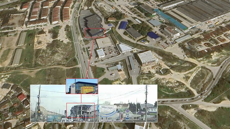 Інфографіка з координатами точки влучання по "Алмаз-Антей" в Криму, 19 березня