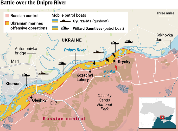 Лівобережжя Херсонщини, карта боїв