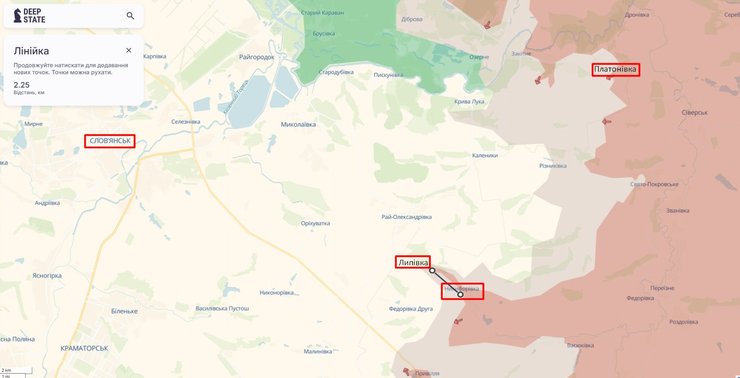Карта просування ЗС РФ під Слов'янськом, 23 лютого, DeepState