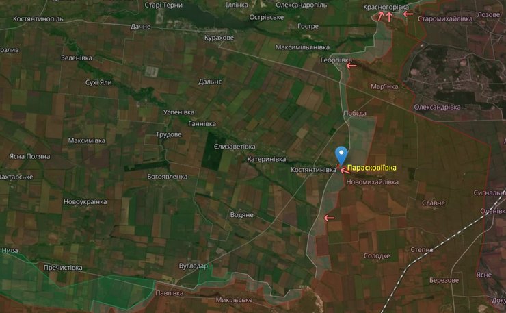 Бои под Угледаром, Парасковеевка, карта, 4 июня