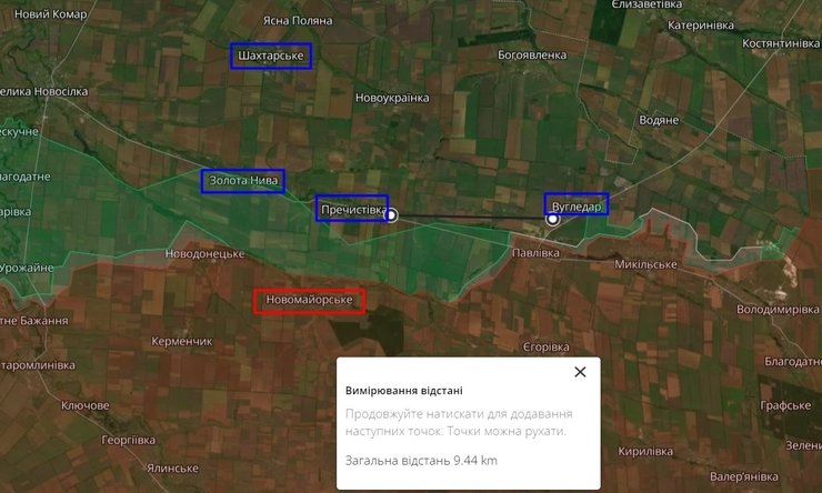 Лінія фронту під Вугледаром станом на 2 листопада 2023 року