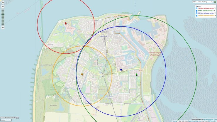 Трилатерація, карта