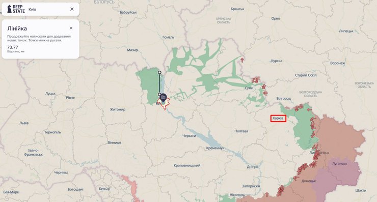 карта з ситуацією на кордоні біля Києва та біля Харкова, 8 вересня, DeepState