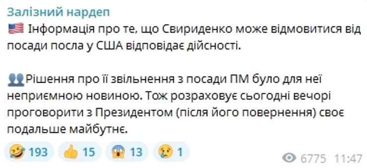 Железняк Свириденко — пост
