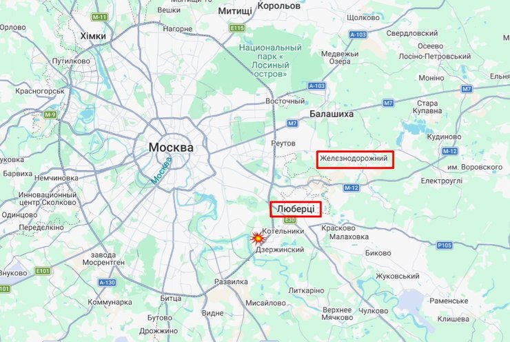 Карта с нефтяными дождями под Москвой, 18 июня