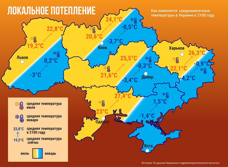 глобальна зміна клімату, потепління, наслідки глобального потепління для України, карта України