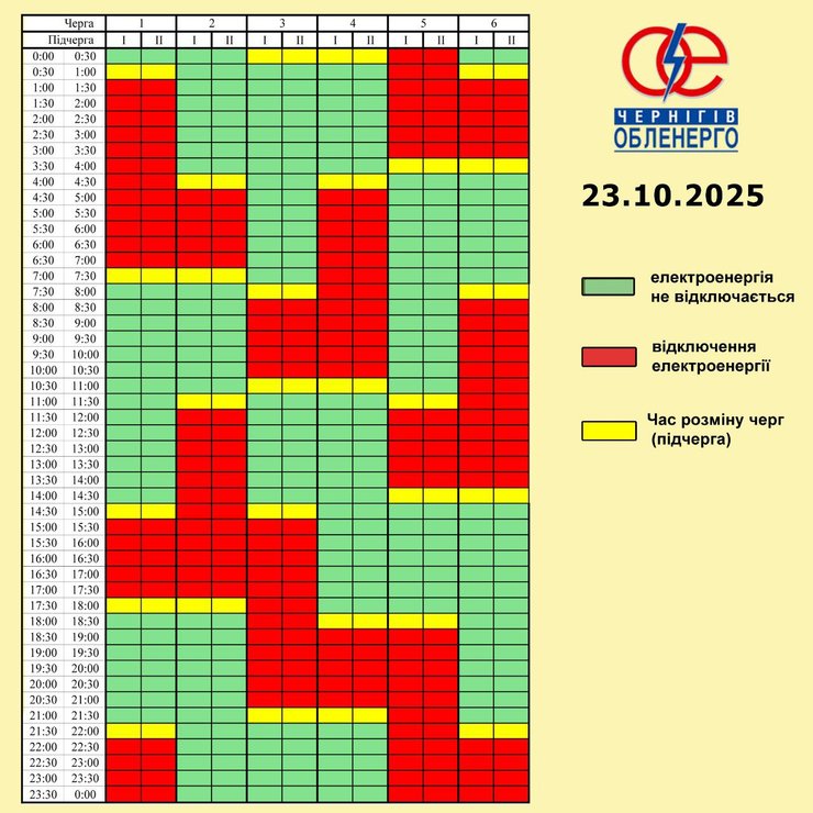 Графік відключень електроенергії в Чернігівській області