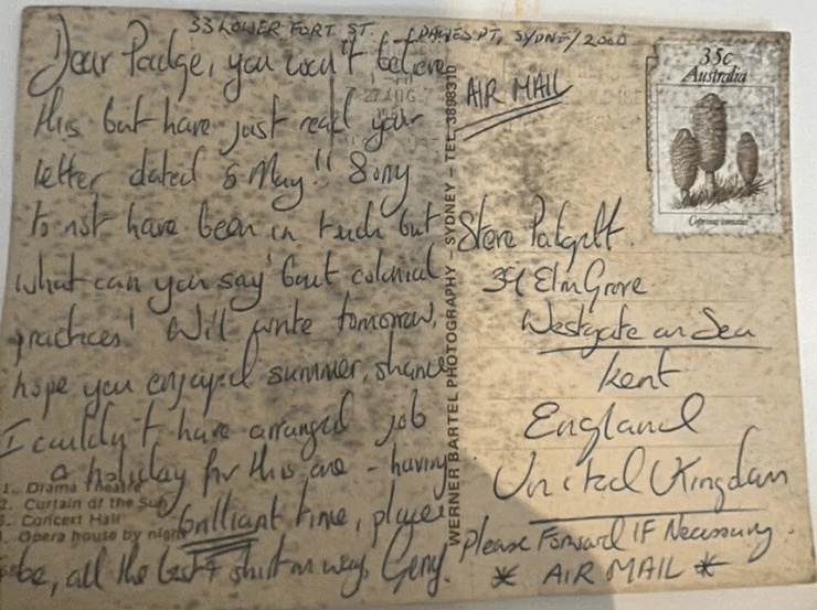 Открытка с оперным театром, Австралия, отпралили 42 года назад, открытка, послание, письмо, записка, таинственное письмо,