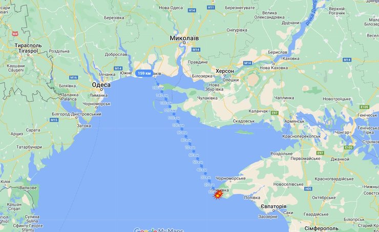 Расстояние от мыса Тарханкут до Очакова