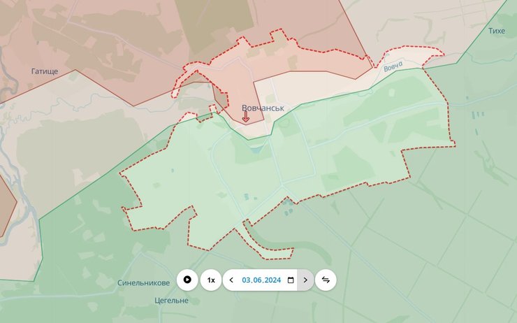 Бої у Вовчанську, 3 червня, карта